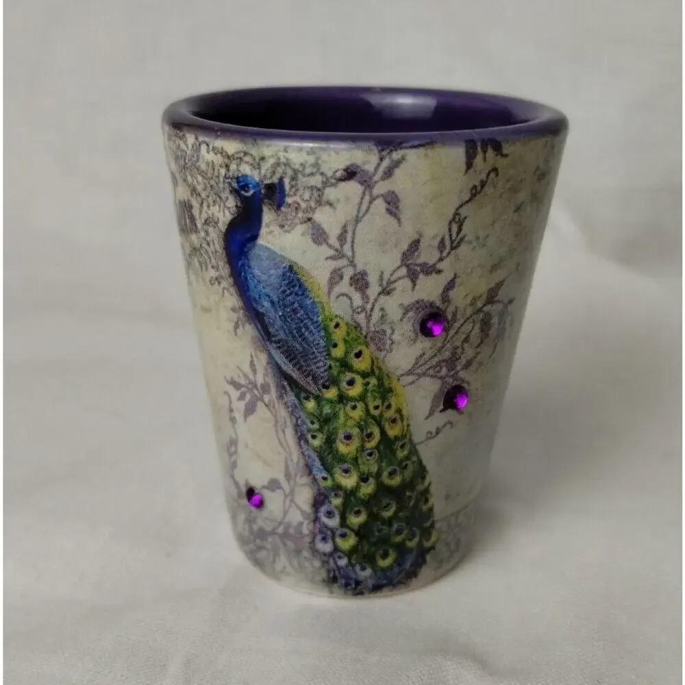 Set Of Two Busch Gardens Collectible Ceramic Shot Glasses - Peacocks